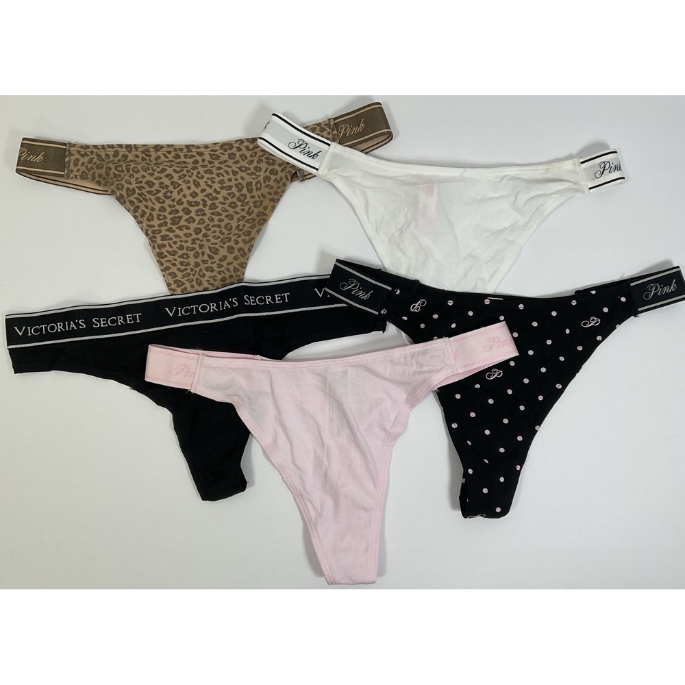 NWT Lot 5 Pairs PINK & Victoria's Secret Thong String Panties Underwear - Medium